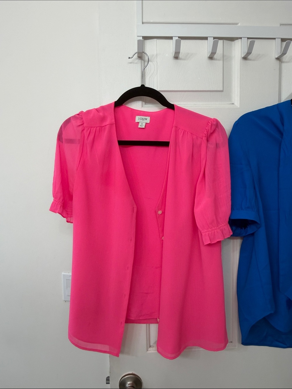 J. Crew Hot Pink Short Puff Sleeve Blouse